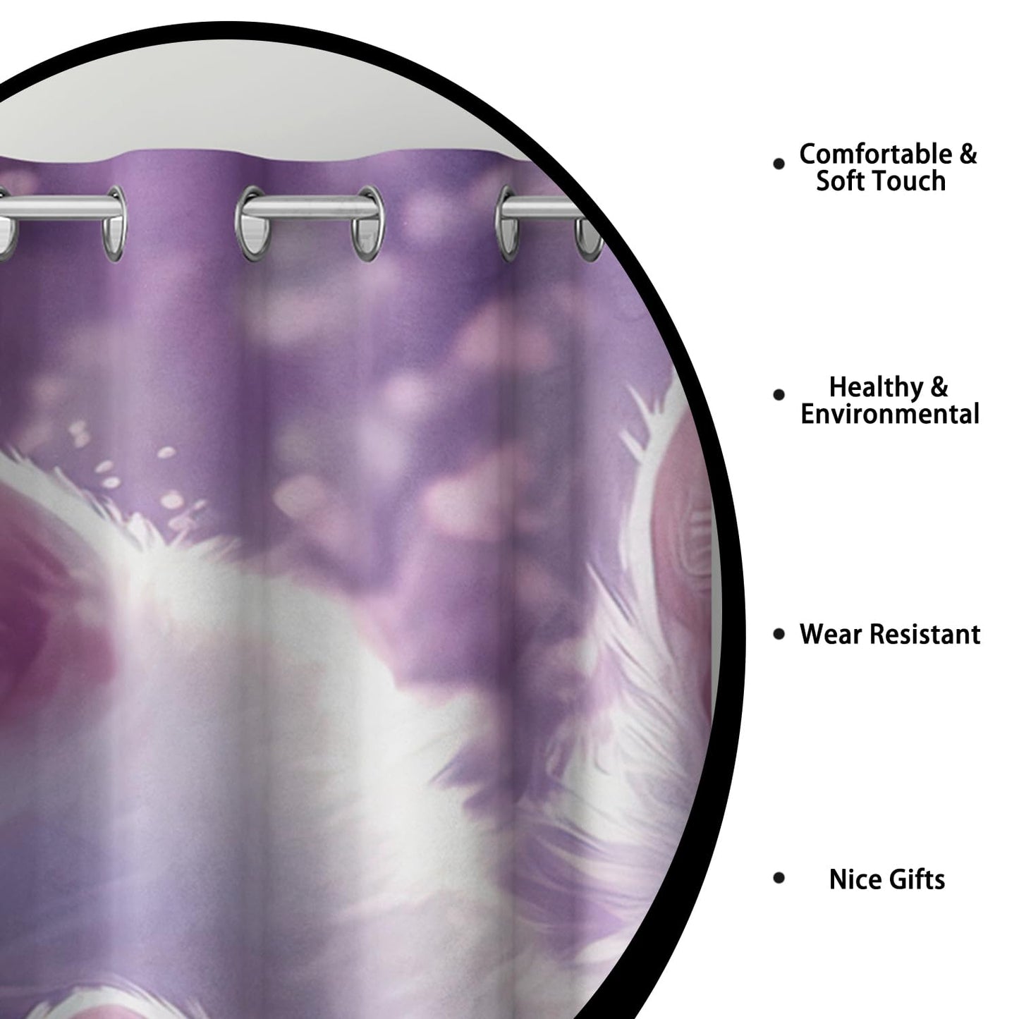 AILONEN 3D White Cat Window Curtains for Girls Bedroom,Cat Lovers Animal Design Curtains Tiers,Purple Lavender Decor Living Room Bedroom Window Drapes 2 Panel Set, 42" W x 63" H