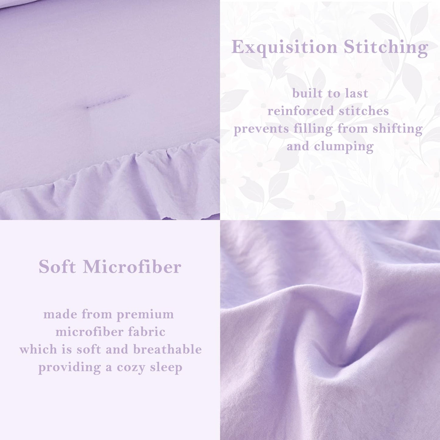PERFEMET Lavender Purple Twin Bedding Sets for Girls 3 Pieces Multi Layers Ruffle Comforter Set Washed Microfiber Cute Princess Bedding Set Boho Bed Sets for Kids Teens Bedroom(Purple,Twin)
