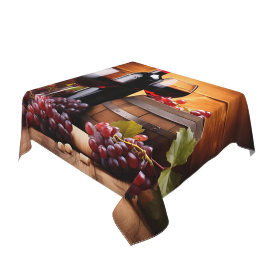 Edafol Red Wine Glass Grapes Wooden Square Table Cloth 55 in Washable Polyester Tablecloth Stain Resistant Table Cover for Dining Indoor Outdoor Party