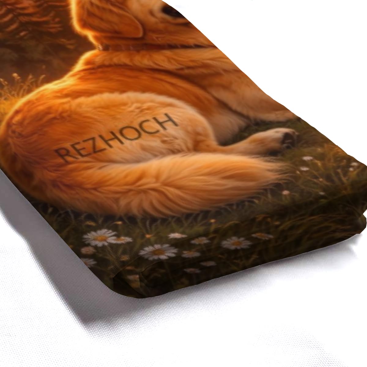 REZHOCH Funn Animal Shower Curtain 72x72Inch,Cute Golden Retriever Sunset Mountain,Nature Forest Warm Spring Sky Birds Bath Set,Waterproof Fabric Home Bathroom Farm Decor with Hooks