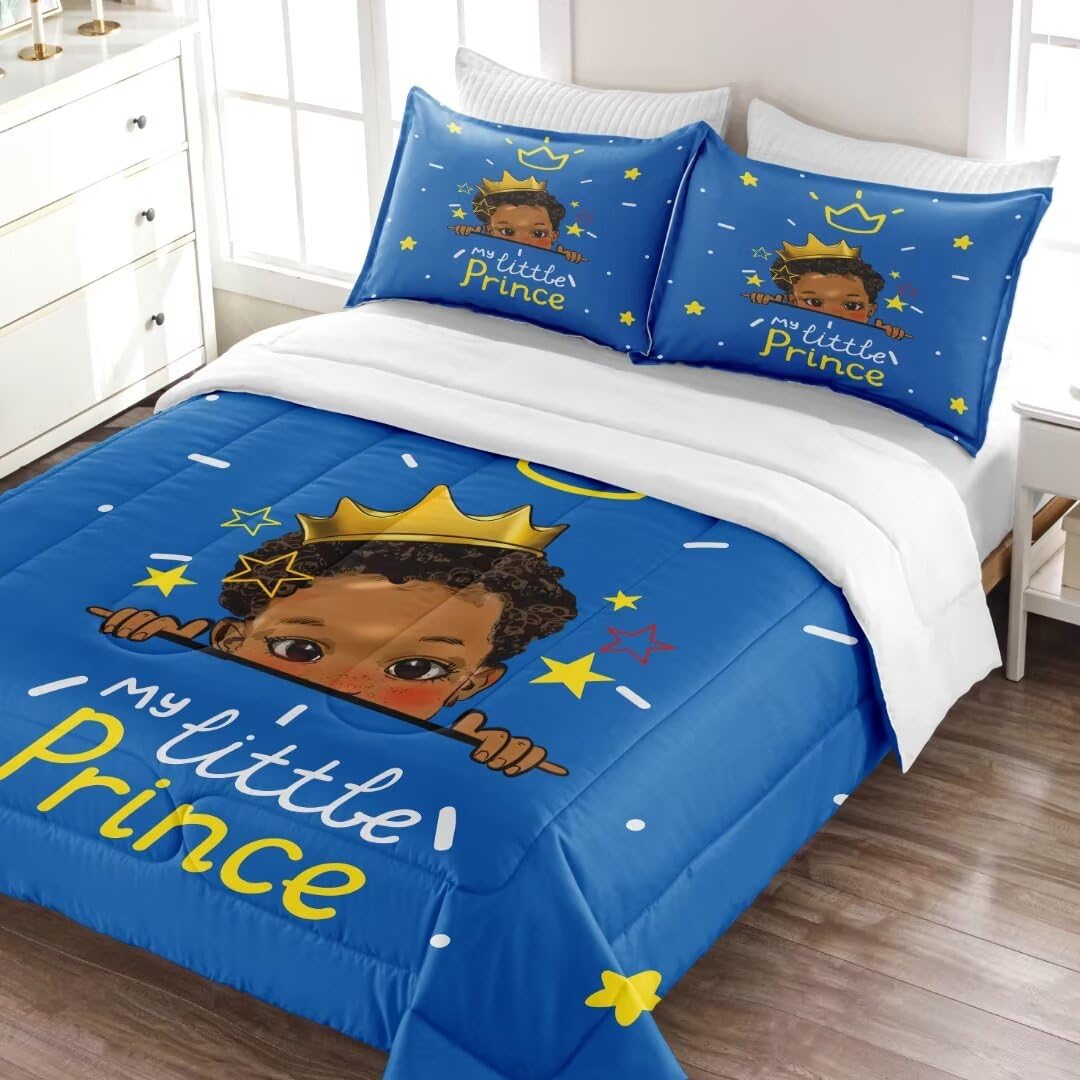 GRAT TIOC Black Boy Comforter Set for Kids Teens Twin, Cute African American Bedding Set, Afro Boy Melanin Bedroom Bed Set with 2 Pillowcases