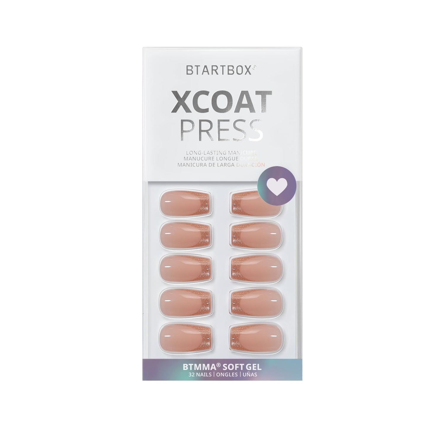 BTArtbox Press on Nails Coffin - Gold Rose French Tips Press On Nails Short for Women, Cat Eye Nail Tips, Glitter Fake Nails with Glue, Glue On Nails in 16 Sizes - 32 Nail Kit, Gold Dust