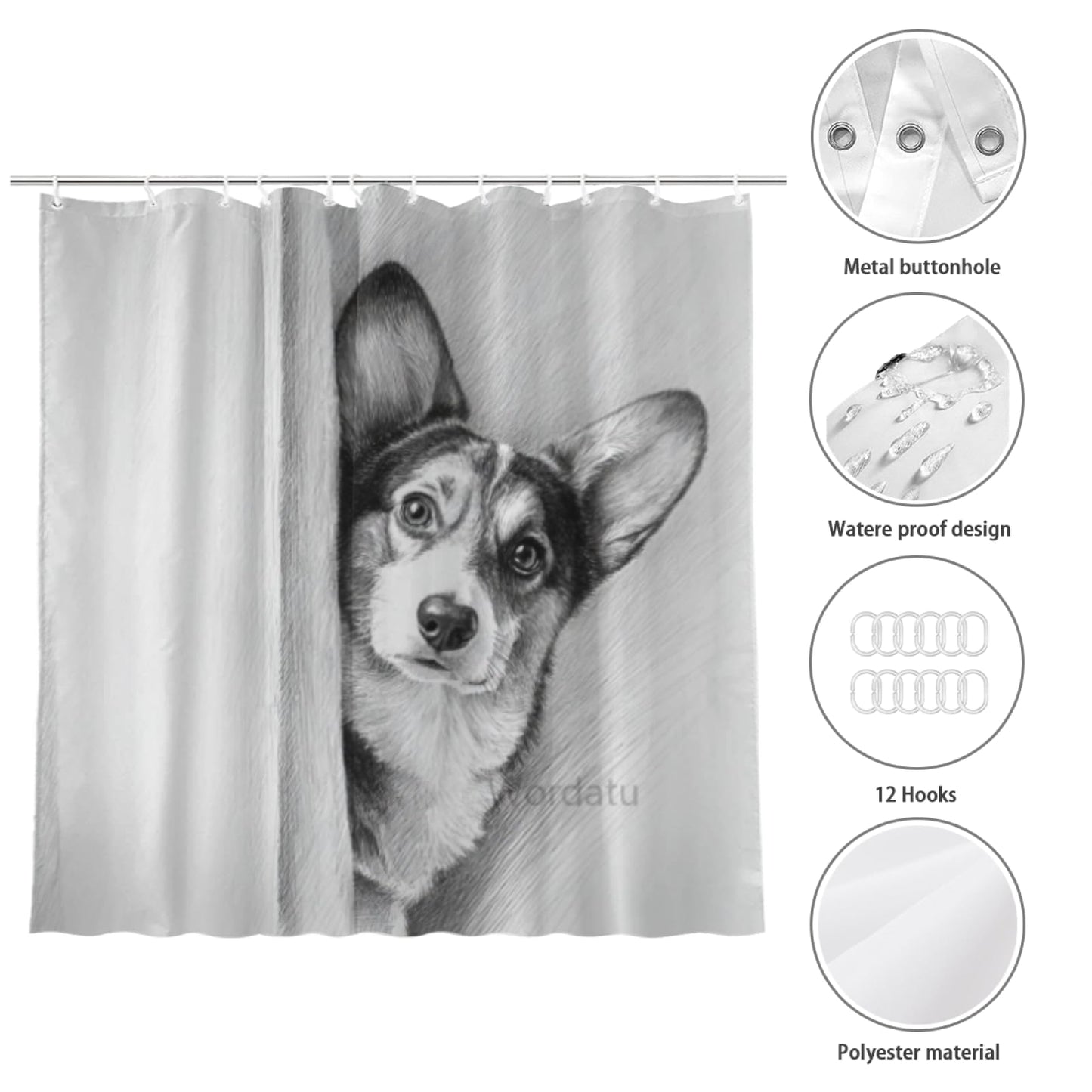 Wordatu Corgi Shower Curtain Bathroom Set 72x72 Inches Taking a Bubble Bath Animal Bath Animal Pet Dog Art Home Decor 12 Hooks