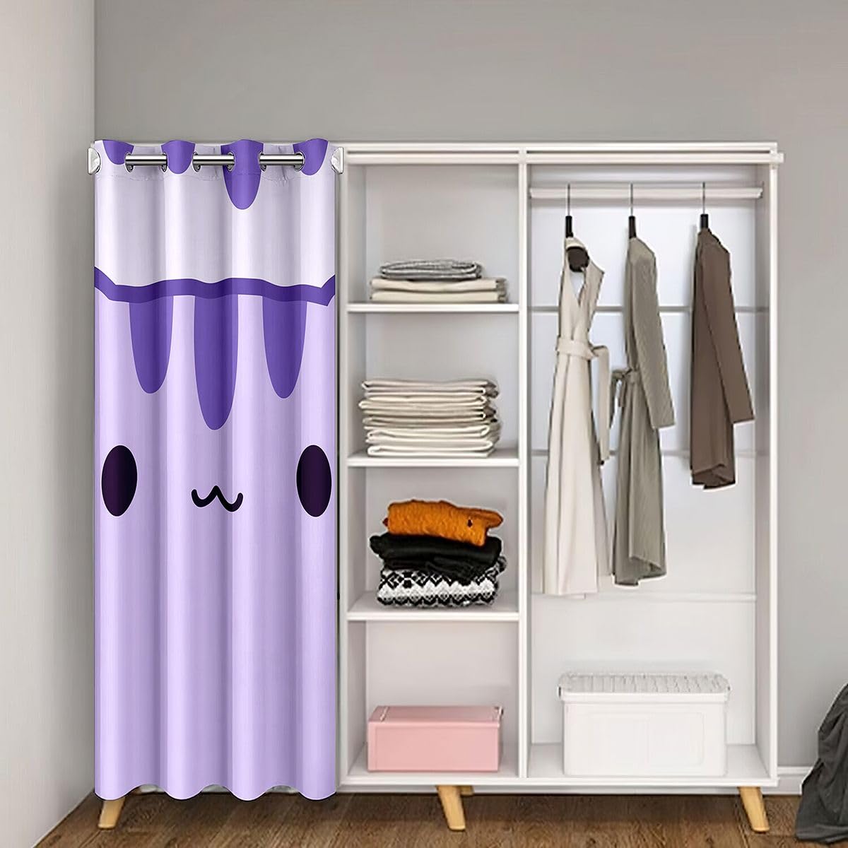 Feelyou Cute Cartoon Cat Door Curtain for Doorway Privacy Purple Cat Closet Cover Kawaii Animal Room Divider Curtain 52" x 84" Animal Theme Bedroom Living Room Window Treatments