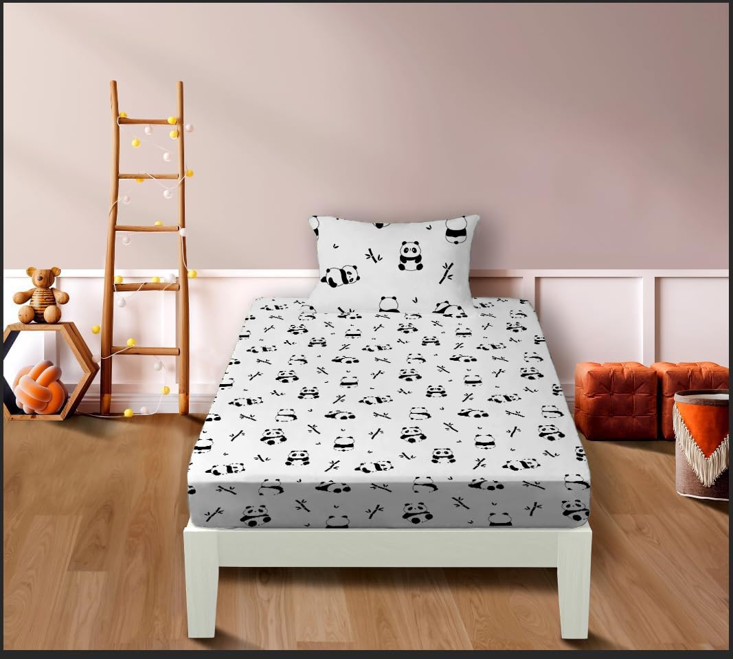 MUSOLEI Panda Sheet Panda Fitted Sheet Cute Animal Pandas Bed Sheets Girl Twin Sheets Girl Full bedsheet Girls Bedding Cute Girls Bed Sheet 1 Fitted Sheet with 1 Pillowcase (Twin)