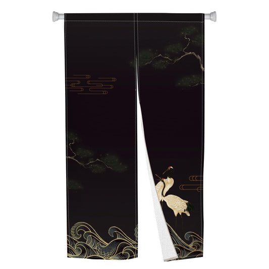 XMJJKUF Traditional Japanese Noren Doorway Curtain Long Type Japanese Door Curtain Red-Crowned Crane, Wave Window Treatment Door Tapestry for Home Room Decors Polyester 33.5" Width x 70.9" Long