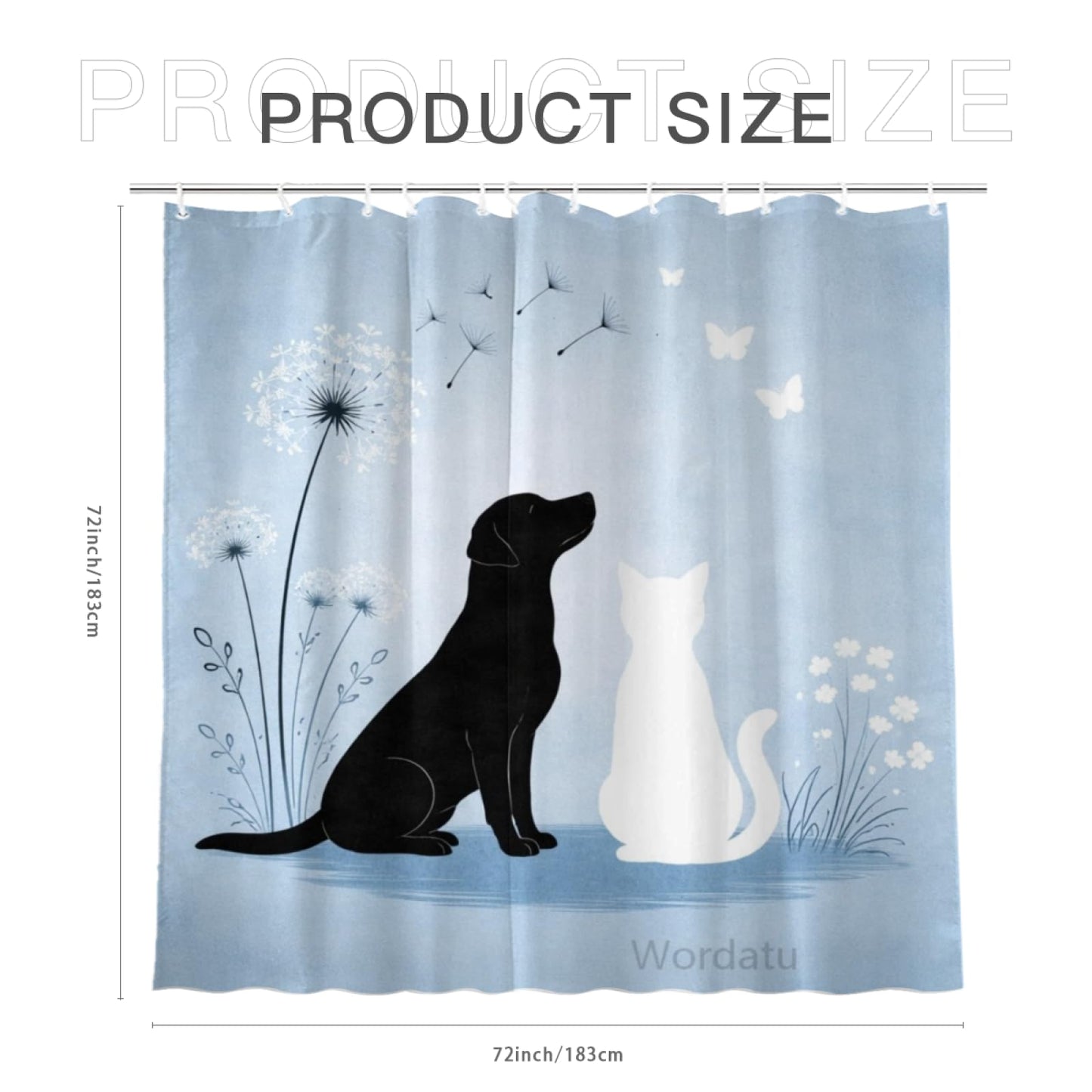 Wordatu Cat & Black Labrador Dog Bathtub Bath Curtain Cute Pet Animal Bathroom Waterproof Shower Curtain 72x72 with 12 Hooks