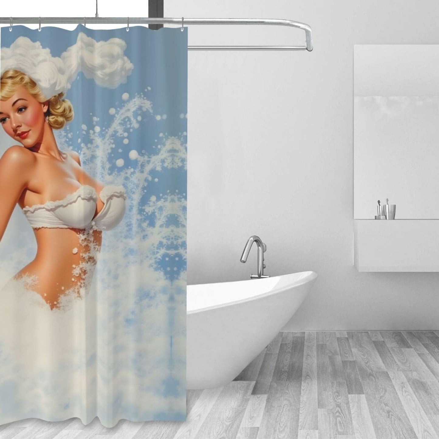HEILIVIO Shower Curtain Retro Shower Girl Waterproof Fabric Stylish Durable Bathroom Decor,Quick-Dry,60x72inches,Includes Hooks