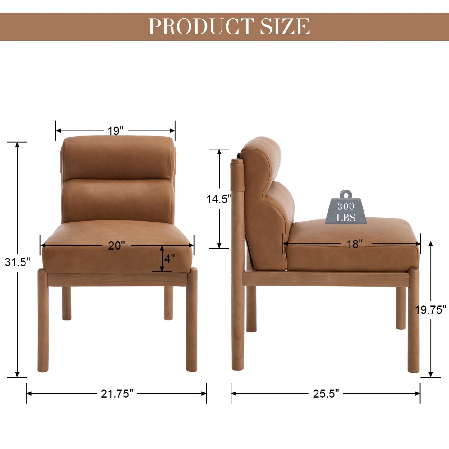 CIMOTA Modern Upholstered Dining Chairs Set of 2, Faux Leather Kitchen & Dining Room Chairs Boucle Armless Side Chairs with Curved Backrest/Solid Wood Legs, PU Brown