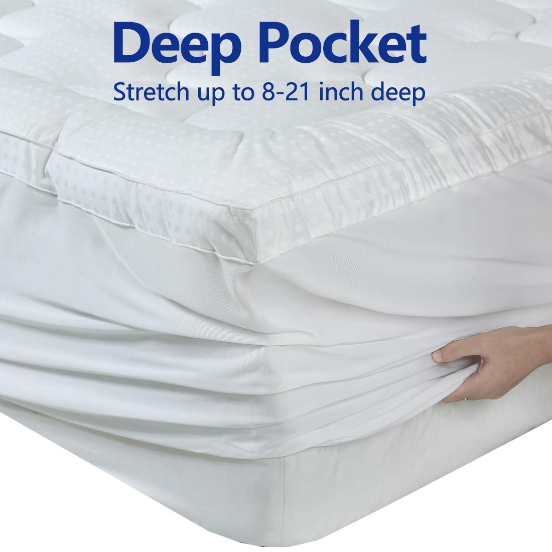 EASELAND Twin XL Mattress Topper Pillow Top Mattress Cover Quilted Fitted Mattress Protector Cotton Top 8-21" Deep Pocket Extra Thick Mattress Pad (39x80 Inches, White)