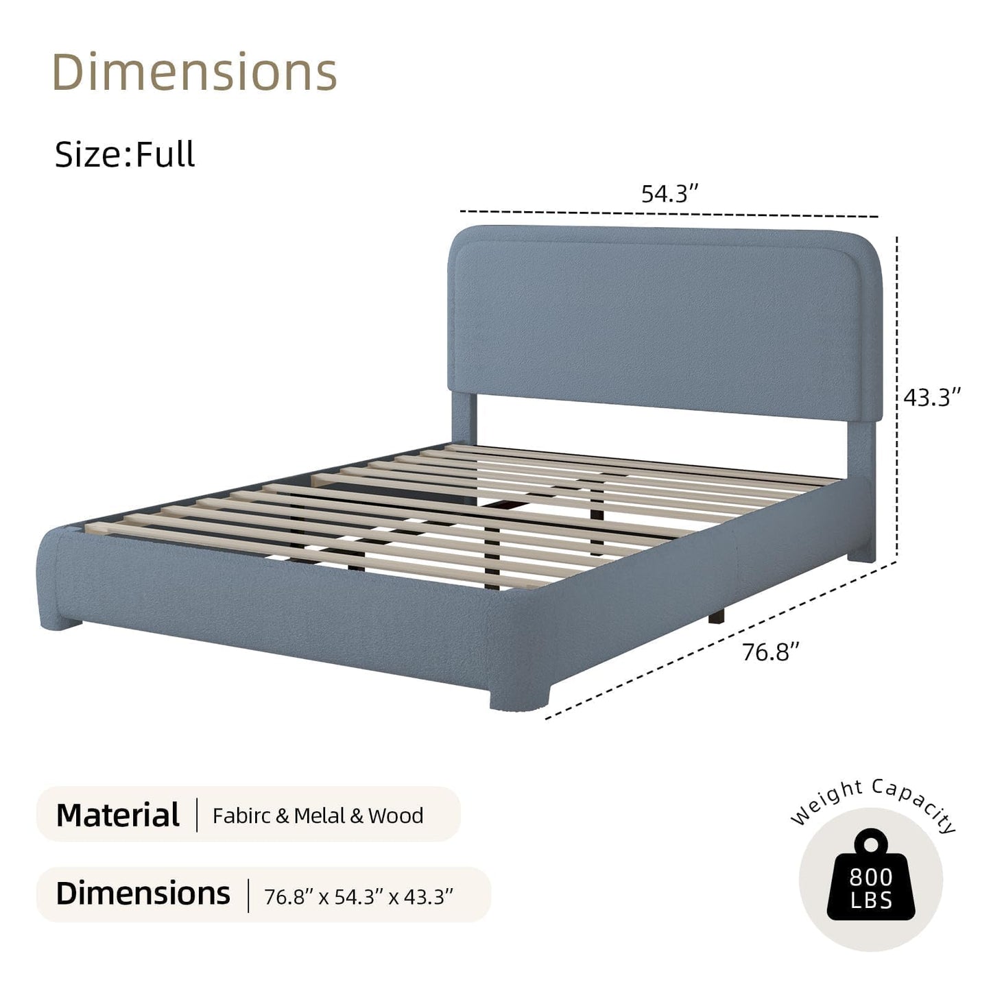 BarnFurin Full Size Bed Frame,Cloud Boucle Upholstered Platform Bed Frame with Headboard, Soft Rounded Corners, No Box Spring Required, Non-Slip and Noise-Free, Easy Assembly, Blue