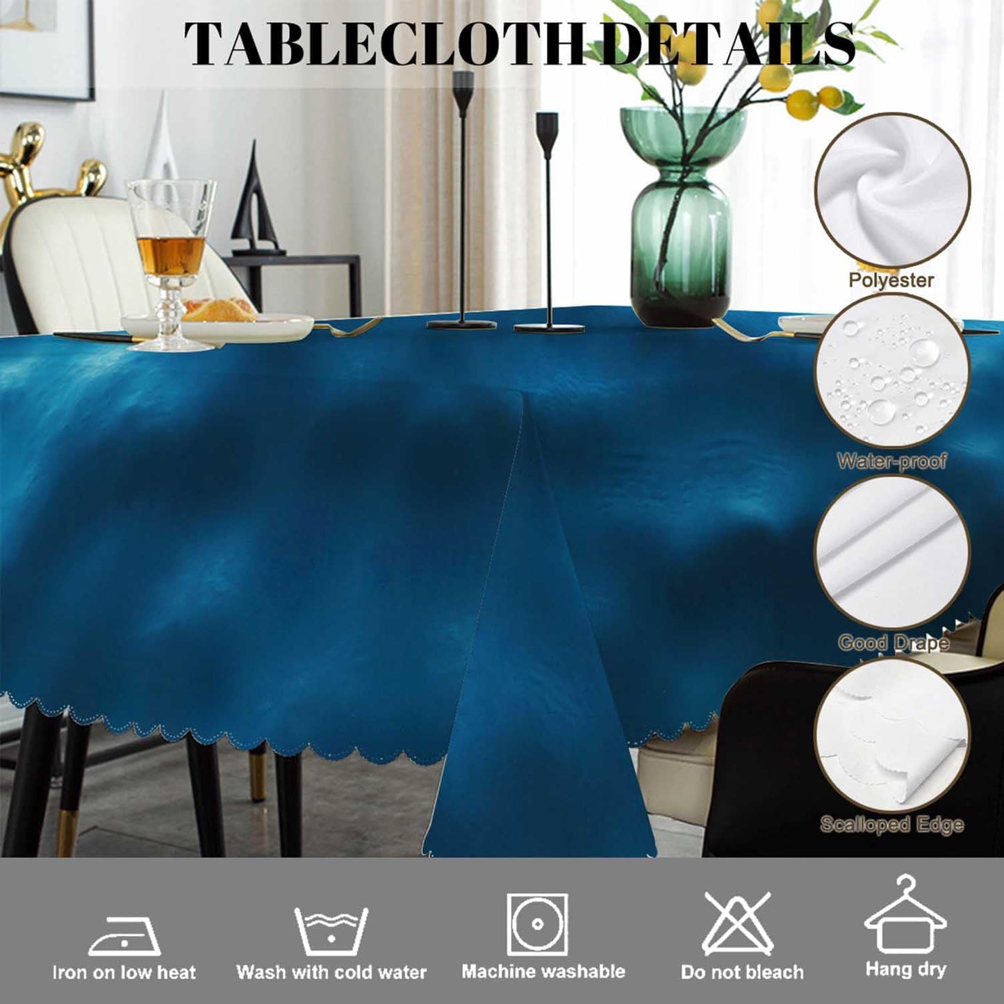 Swono Ocean Waves Table Covers 52x70 Inch Tropical Blue Ocean Waves Seawater Flow Wipeable Tablecloth Kitchen Dinning Tabletop Decoration, Table Cloth for Outdoor and Indoor Use
