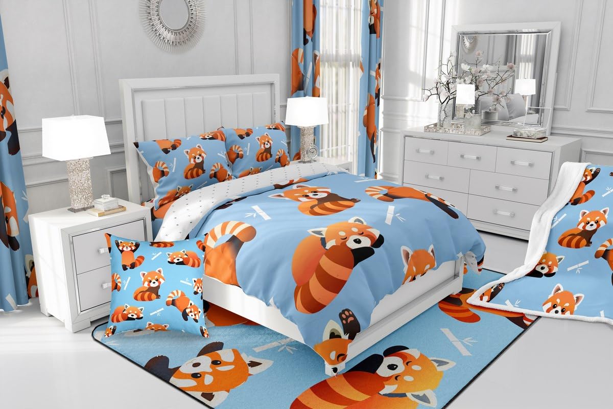 Feelyou Red Panda Fuzzy Throw Blanket Cute Animal Pattern Blanket for Kids Boys Girls Cartoon Panda Printed Fleece Blankets Wildlife Style Plush Blankets 50" x 60"