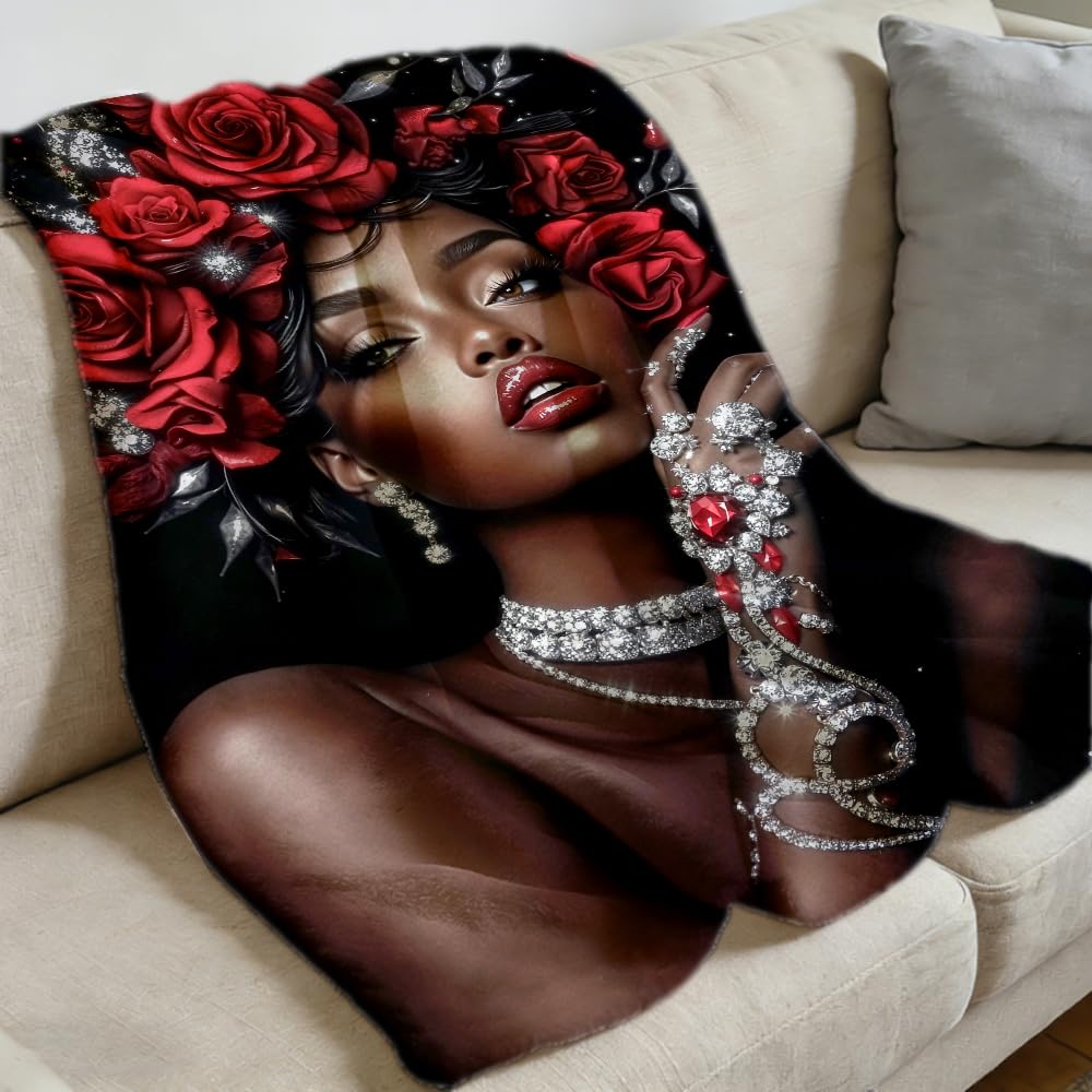 ZHOUSHUTONG Black Women Throw Blanket African American Black Girl Print Super Soft Warm Cozy Blanket for Couch Bedroom Office Home Decor Gift for Her 49"x59"