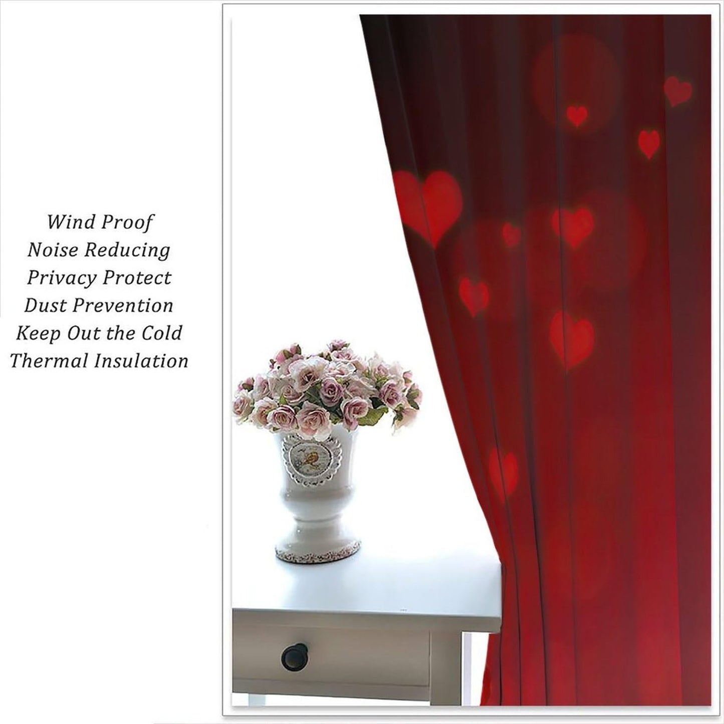 GoDazzling Red Rose Flowers Valentine’s Day Curtains, Romantic Love Pattern Curtains, for Bedroom Living Room Valentine Day Window Drapes 41" W X 45" L (No Blackout)