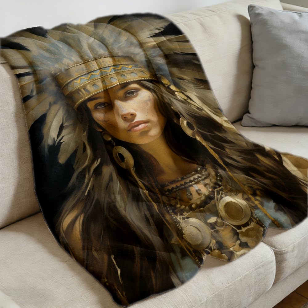 ZHOUSHUTONG Native American Throw Blanket Indian Tribal Chief Print Super Soft Warm Cozy Flannel Blanket for Couch Bedroom Office Southwest Cultural Home Decor Gift 49"x59"