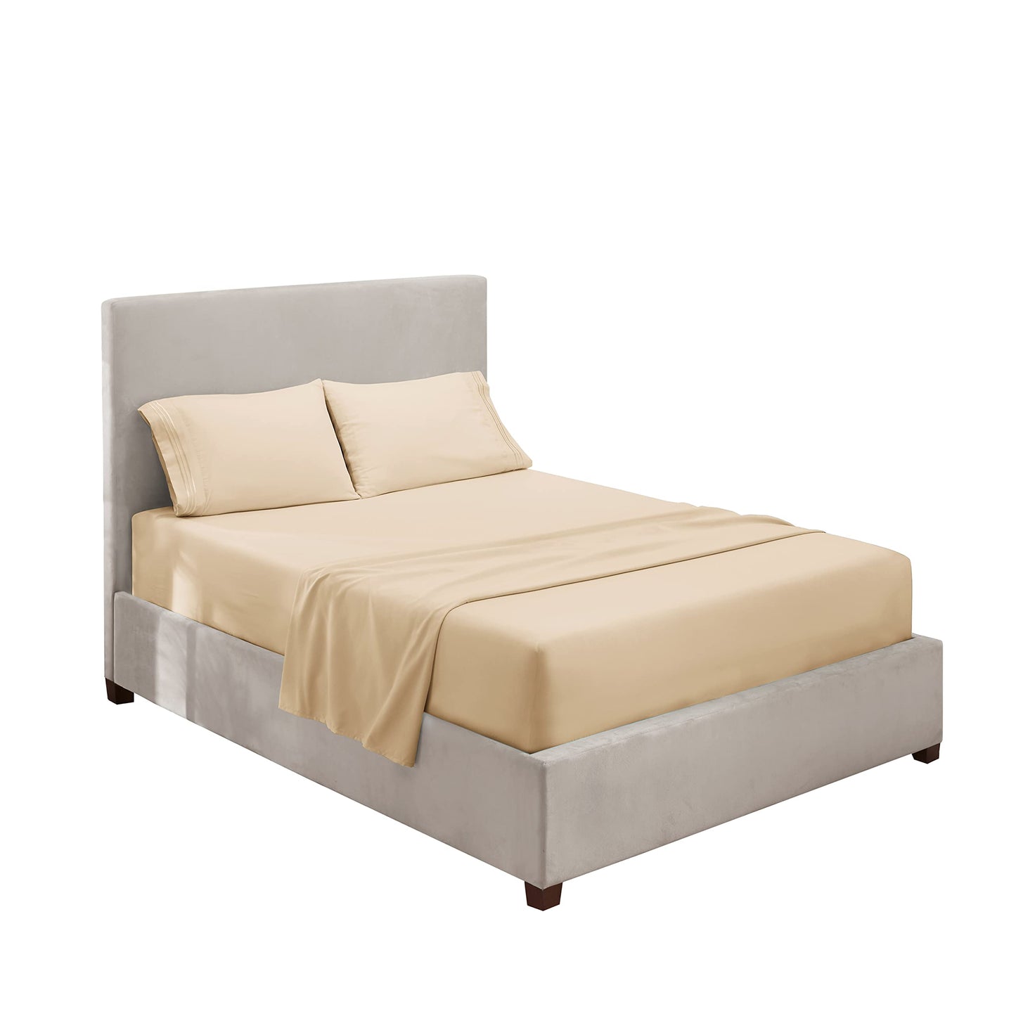 Hearth & Harbor Full Size Sheets - 4 Piece Bed Sheet Set, Hotel Luxury Double Brushed Bed Sheets - Extra Soft Bedding Sheets & Pillowcases, Full, Beige