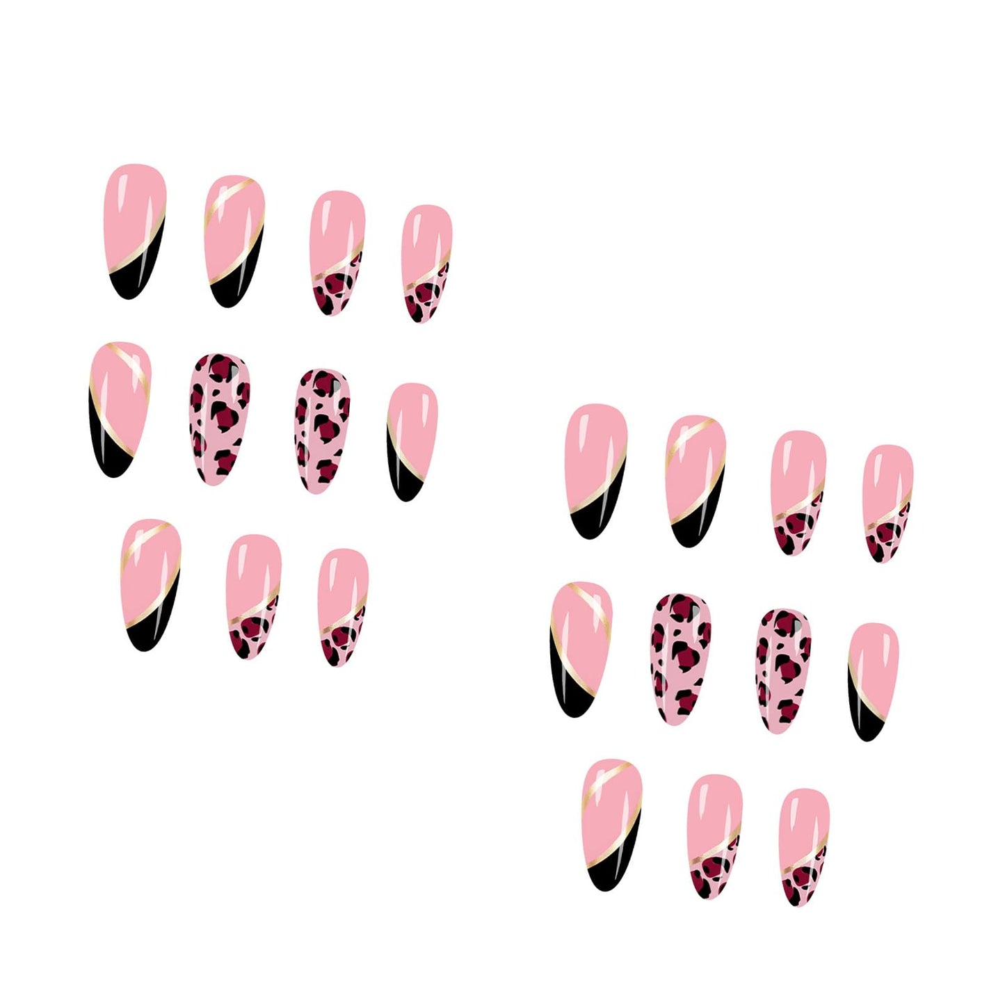 IMSOHOT Press on Nails Almond Medium, Brown Leopard Print Fake Nails Set, Glossy Full Cover Acrylic Glue on False Nails for Women 24Pcs Fall French Manicure