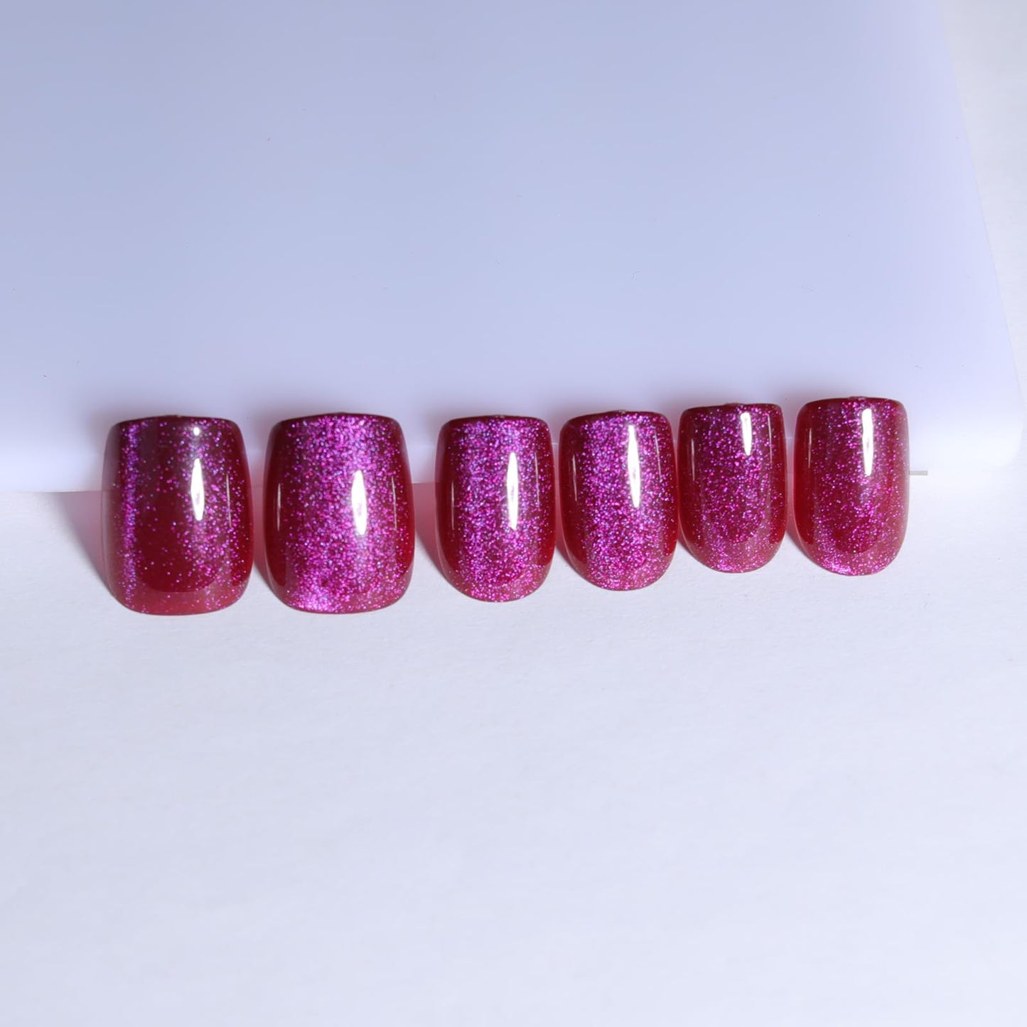 Stbisen Pink Purple Cat Eye Press On Nails Short Square, Magenta Tone Cat Eye Nail Design, High Saturation Color Glossy Soft Gel Fake nails, Reusable Glue On Nails for Women, Party Holiday, 30Pcs