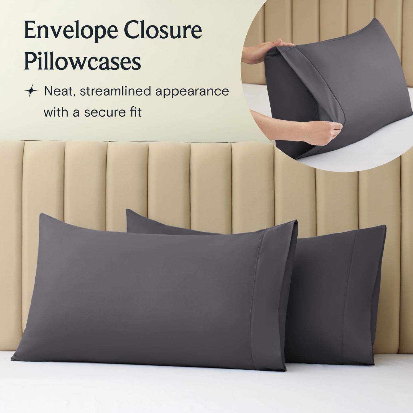 LuxClub 6 PC Queen Sheet Set, Sheets Queen Size, Deep Pockets 18" Eco Friendly Wrinkle Free Cooling Sheets Machine Washable Hotel Bedding Silky Soft - Dark Grey Queen