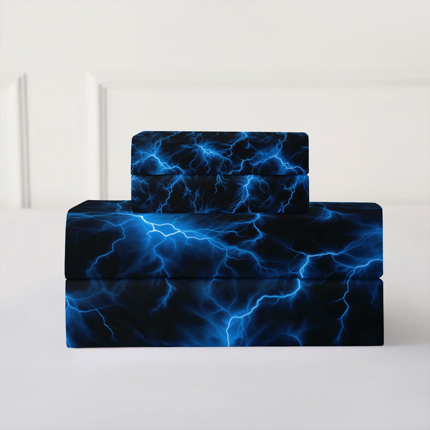 QOOMO Glowing Pattern Kids Sheet Set, Soft Microfiber Neon Light Sheets for Children Teens, Twin Blue Bed Set with Deep Pocket, 1 Fitted Sheet, 1 Flat Sheet, 2 Pillow Cases