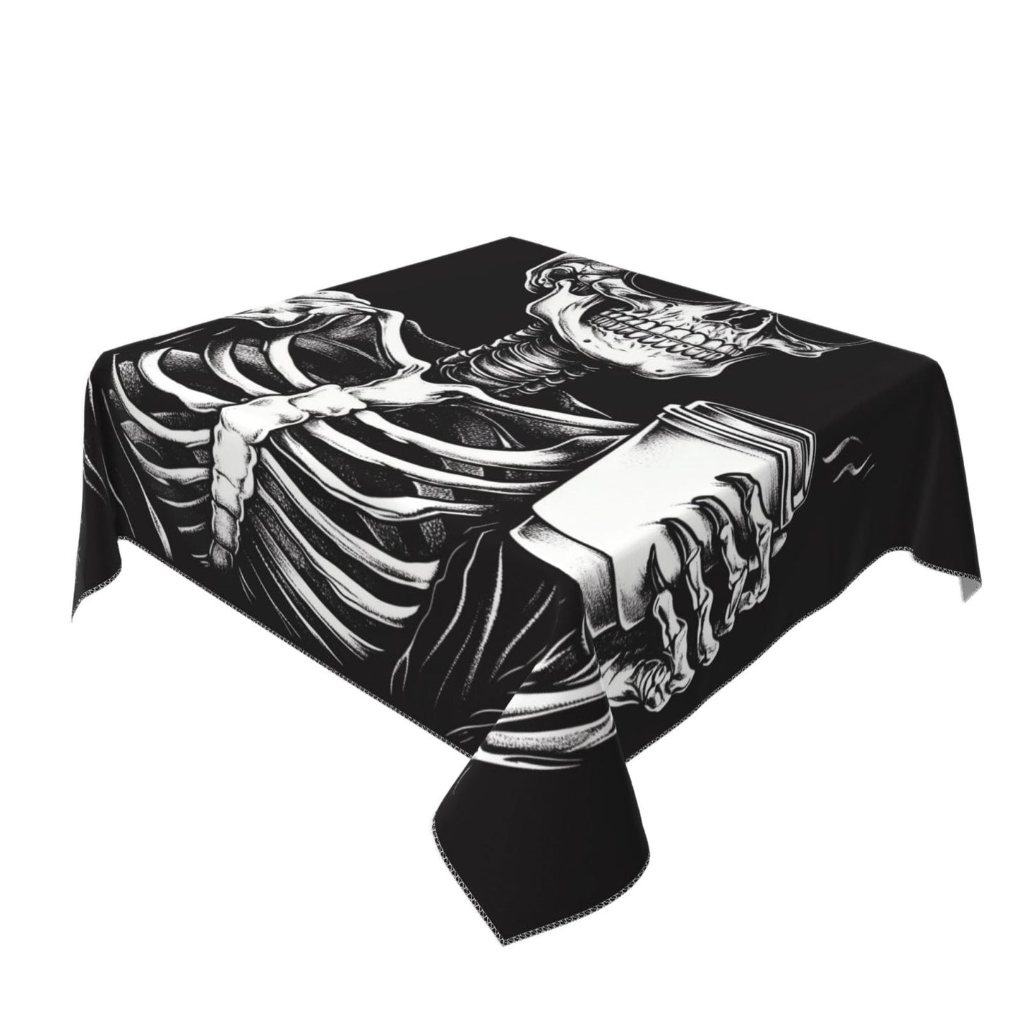 Entemne Square Table Cloth 55x55 Inch Funny Skeleton Coffee Tablecloth Washable Soft Wrinkle Free Dust Proof Card Table Cover for Tea Party Picnic Kitchen Dining Decor
