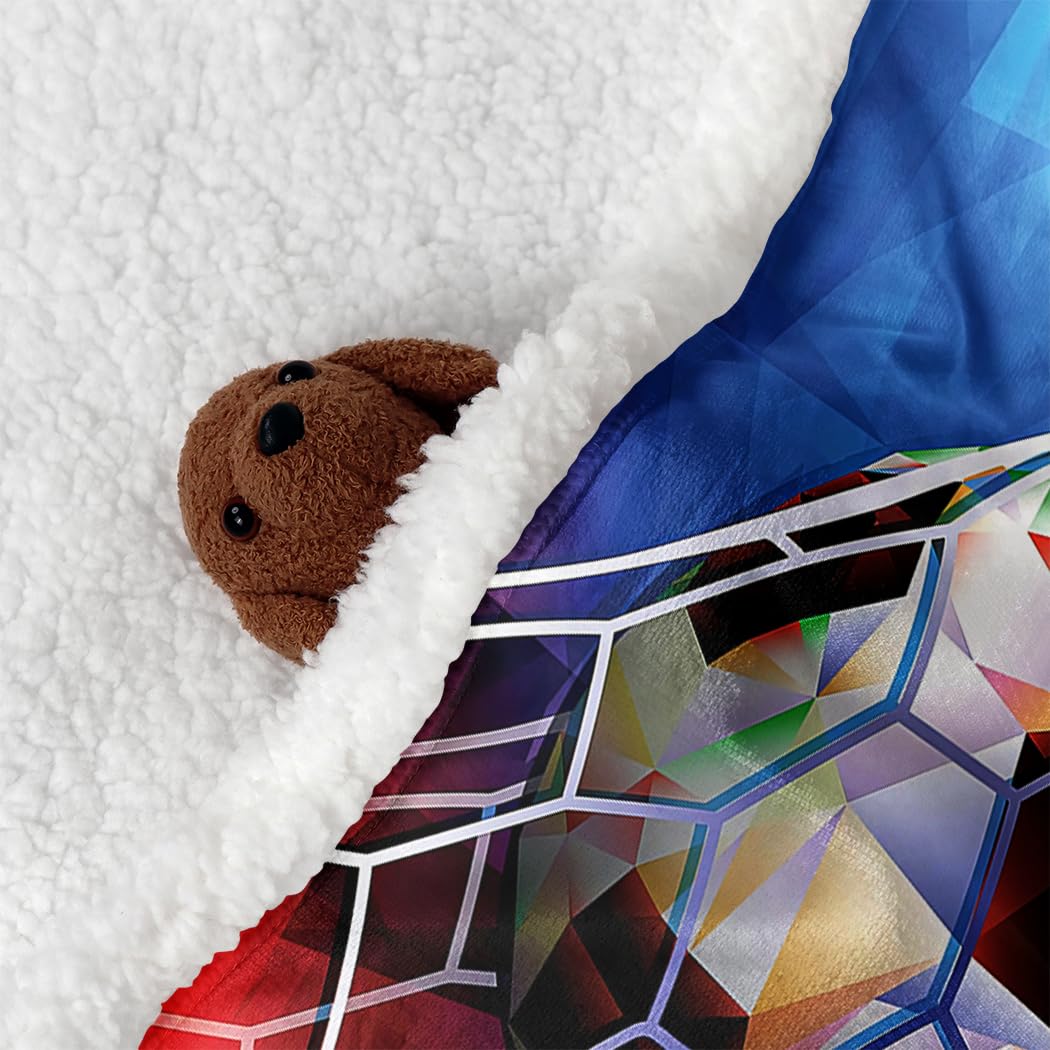 YISUEMEI Colorful Soccer Sherpa Blanket, Soft and Plush Cool 3D Printing Pattern Fleece Throw Blanket for Teenage Boys and Girls, 60x80 Inches