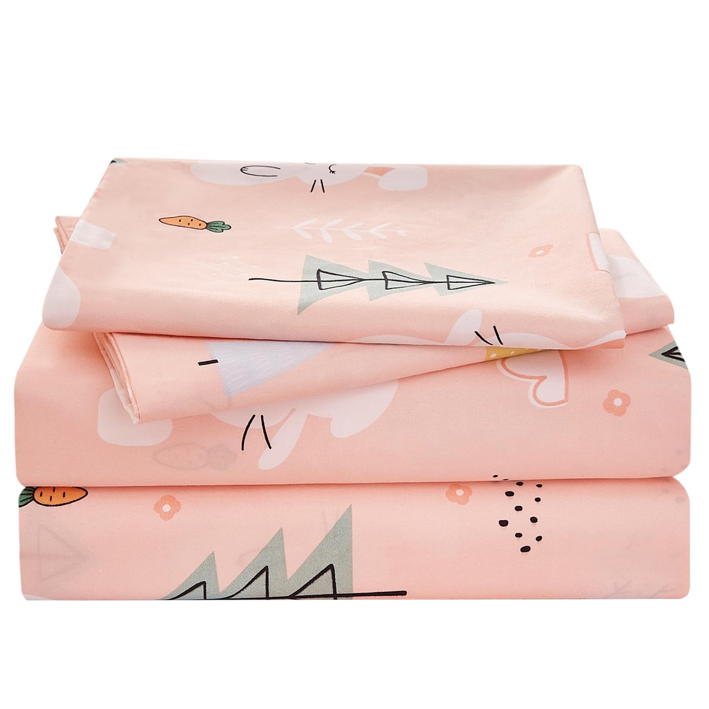 Yibeizi Pink Bunny Full Size Sheet Set for Girls, Kids Cute Bedsheet Microfiber Deep Pocket Bedding Sheets & Pillowcases 4 Pieces