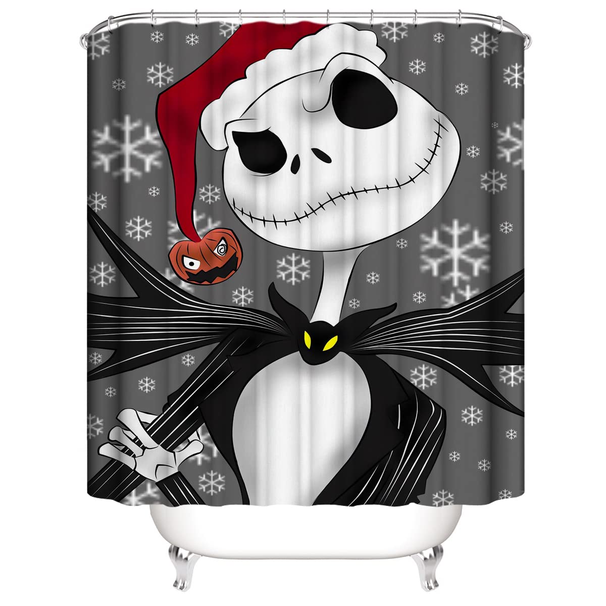 DDS-DUDES 4Pcs Christmas Shower Curtain Sets Kids Bathroom Halloween Christmas Decor with 12 Curtain Hooks for Bathroom, Waterproof 71 x 71 inch (D00048)