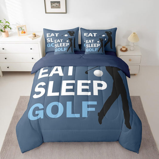 Feelyou Twin Size Golf Bedding Set Boys Girls Golf Sports Comforter Set 7 Piece for Kids Women Men Soft Golf Lover Bedding Twin Comforter Set Navy Blue Quilt Room Decor Bed Set Boys