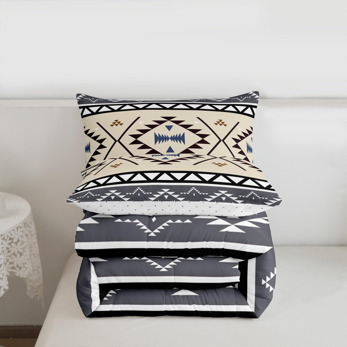 jejeloiu Boho Western Kids Comforter Set Queen Size Bohemian Southwestern Bedding Set Aztec Decor Duvet Quilt for Kids Boys Girls Bedroom Farmhouse Country Ultra Soft Breathable