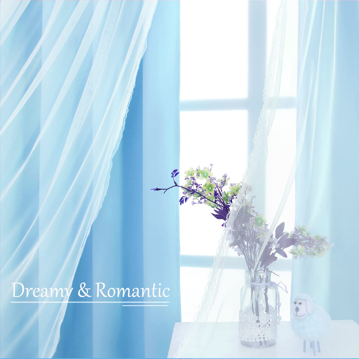 SOFJAGETQ Blue Blackout Curtains 54 Inch Long, Double Layered Blue Curtains for Kids/Girls Boys Bedroom, Nursery Living Room, 52 x 54 inch, 2 PCs