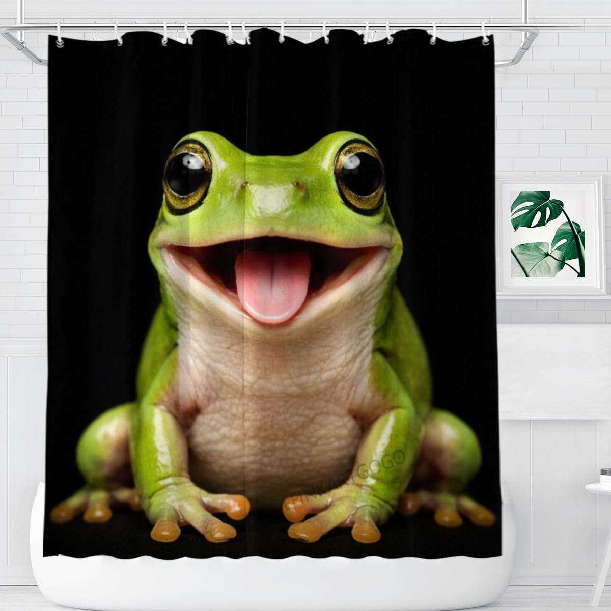 LFINKARTGOGO Frog Shower Curtain 72x72 Inch with 12 Hooks Funny Farm Animal Bathroom Decor Black Background Waterproof Washable Polyester Bath Curtain