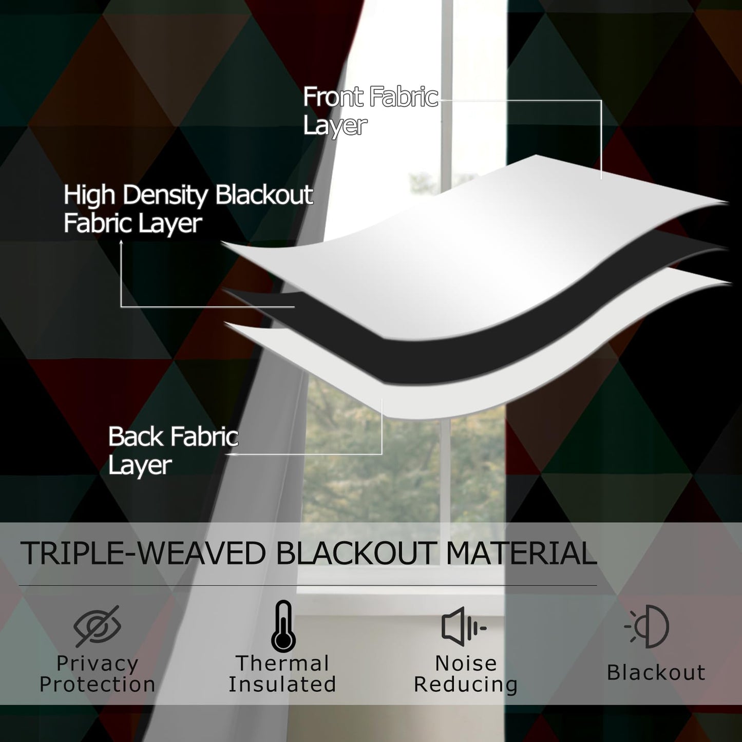 Solvivae Mid Century Blackout Curtains for Bedroom Living Room, Colorful Retro Geometric Patterned Window Treatments, Room Darkening Thermal Insulated Grommet Drapes, 45 Inch Curtains 2 Panel Set