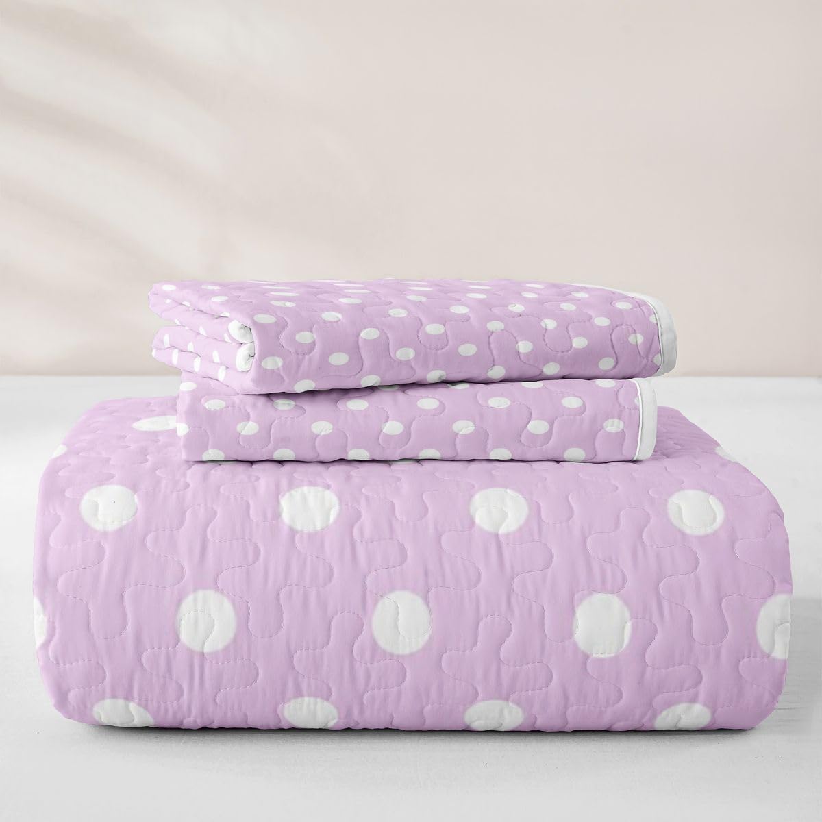 Feelyou Dot Pattern Quilts for King Bed Purple Bedspreads Soft Bed Summer Lightweight Comforter Geometric Coverlet All Season 3 Pieces (1 Quilt, 2 Pillowcases) Stripe Line Bedding Set