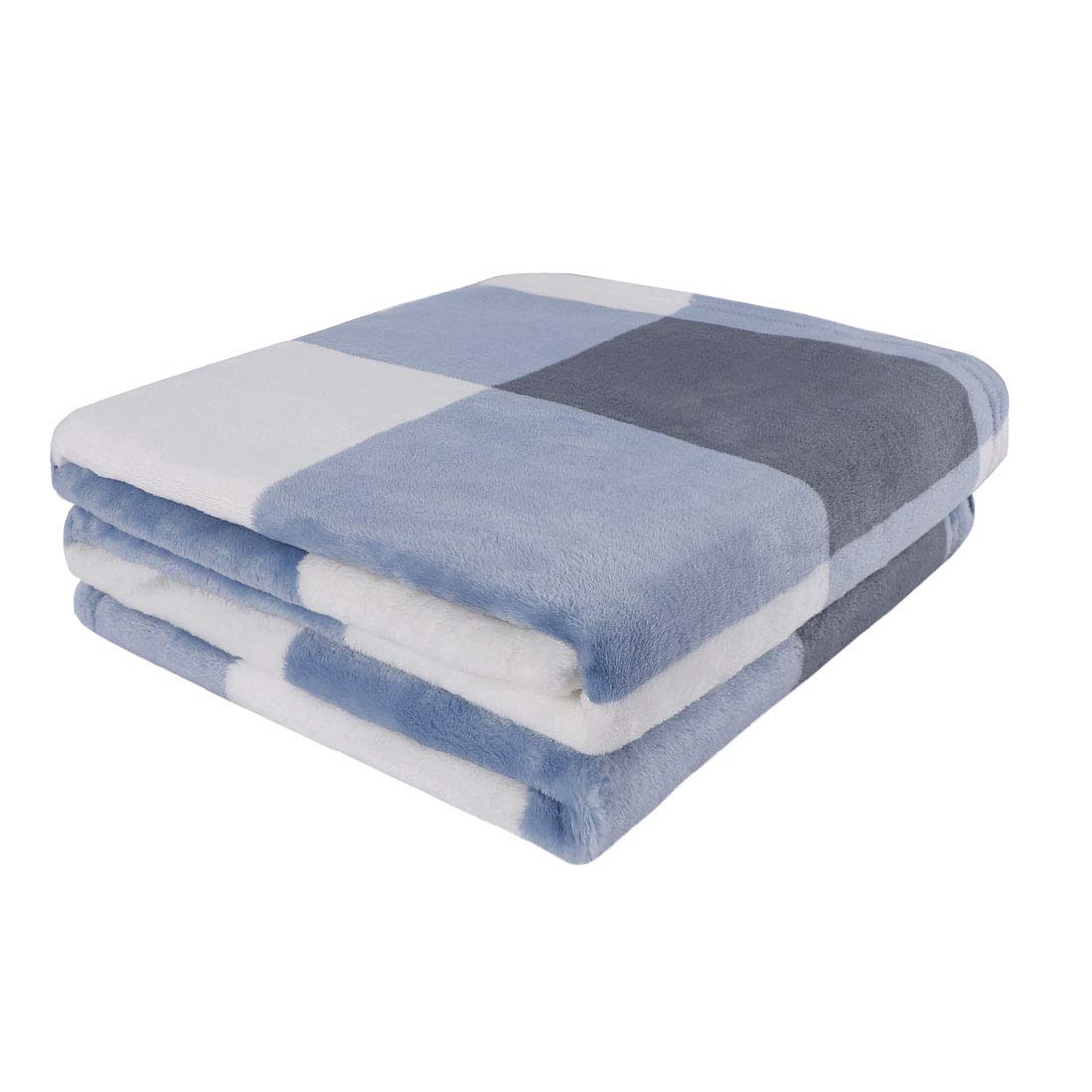 PiccoCasa Plaid Flannel Fleece Throw Blanket, Soft Buffalo Checkered Throw Blanket, Tartan Decorative Plush Blanket for Couch Sofa Bed, 50" x 60", Blue and White