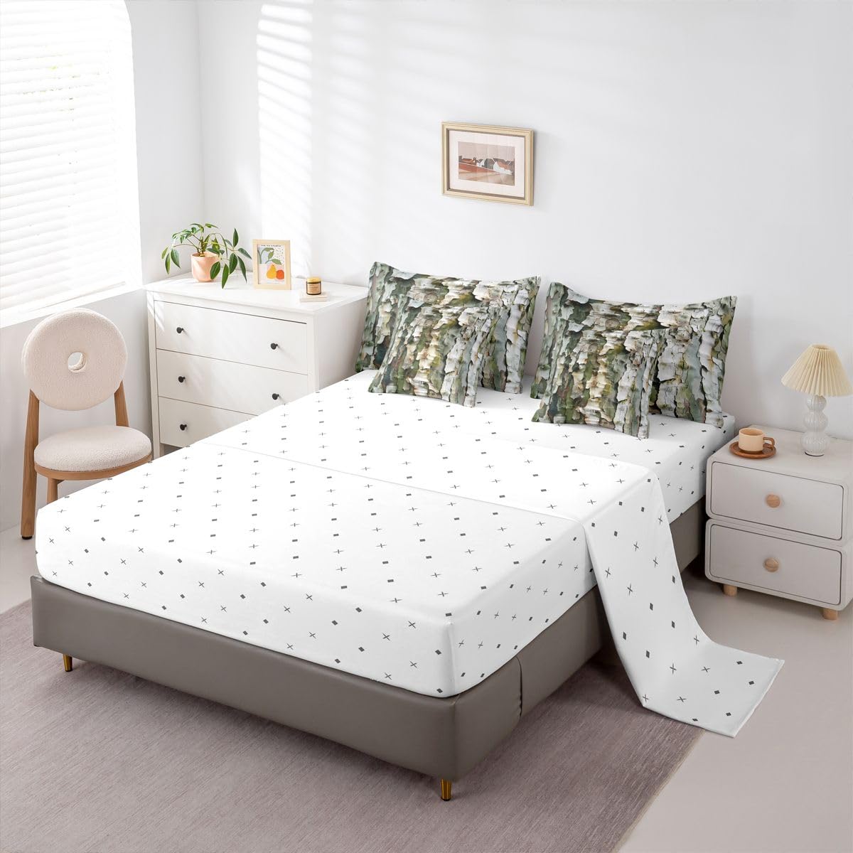Feelyou Tree Branches Comforter Set with Sheets 7 Piece Queen Size Tree Leaf Bedding Set for Kids Boys Girls Botanical Bed in a Bag Nature Theme Room Decor Soft Microfiber