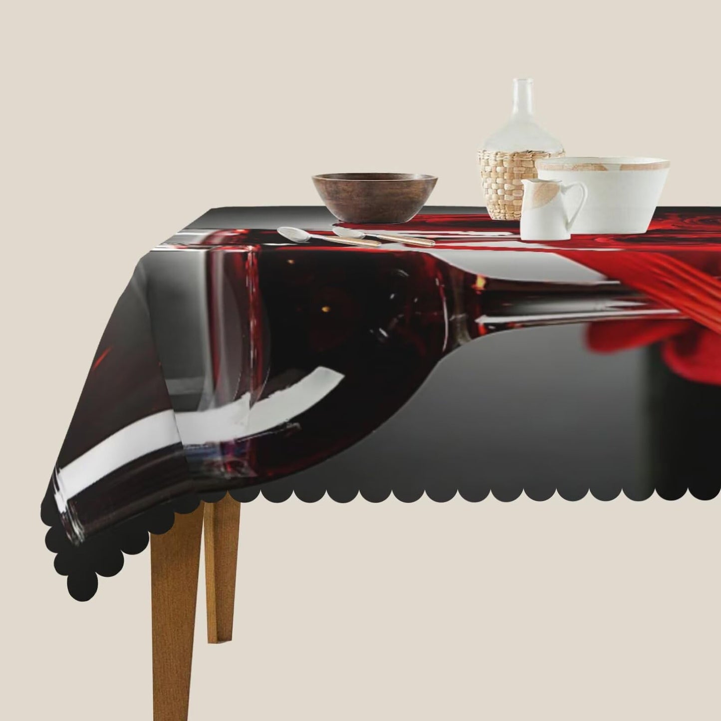 NEEZSEEZ Red Wine Rose Candle Square Tablecloth 54x54 Inch Red and Black Romantic Burgundy Blossom Floral Table Cloth Table Cover Kitchen Decorations for Home Dinner Party