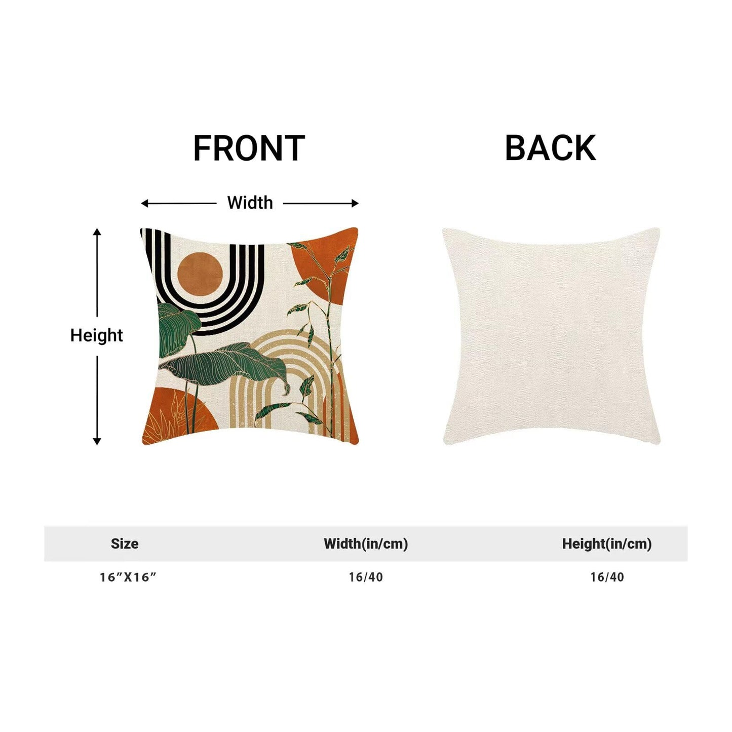 AEIOAE Burnt Orange Boho Pillow Covers 16 x 16 Set of 2 Minimalist Tropical Retro Mid Century Decorative Throw Pillow Abstract Outdoor Linen Square Farmhouse Cushion Cover for Home Couch Sofa