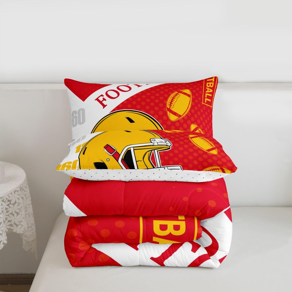 Feelyou Football Comforter Set Full Size Boys Bedding Set for Kids Boys Girls Football City Duvet Quilt Fans Gift Bedroom Decor Microfiber 3 Pcs with 2 Pillow Cases