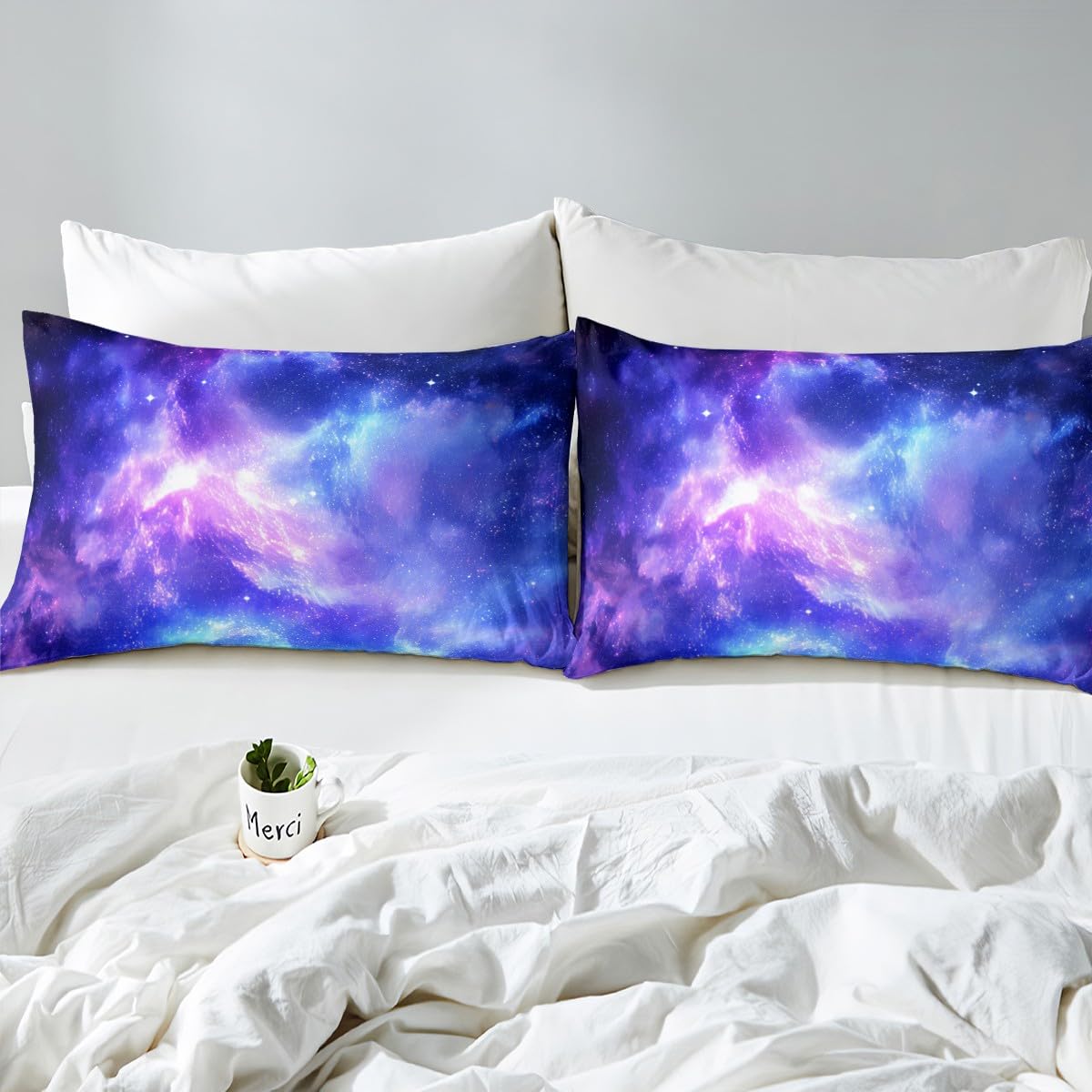 Purple Galaxy Bedding Set Twin Kids Teens Girls Boys Starry Sky Fitted Sheet Space Universe Star Design, Soft Breathable Home Decorative 2 Pcs Bed Sheets with 1 Pillowcase,Top Sheet not Included