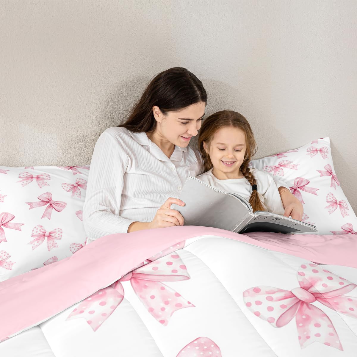 Erosebridal Pink Bow Kids Bedding | Coquette Bowknot Full Comforter Sets,Princess Girls Ribbon Bowtie Comforter Watercolor Cute Duvet Insert with 2 Pillow Cases