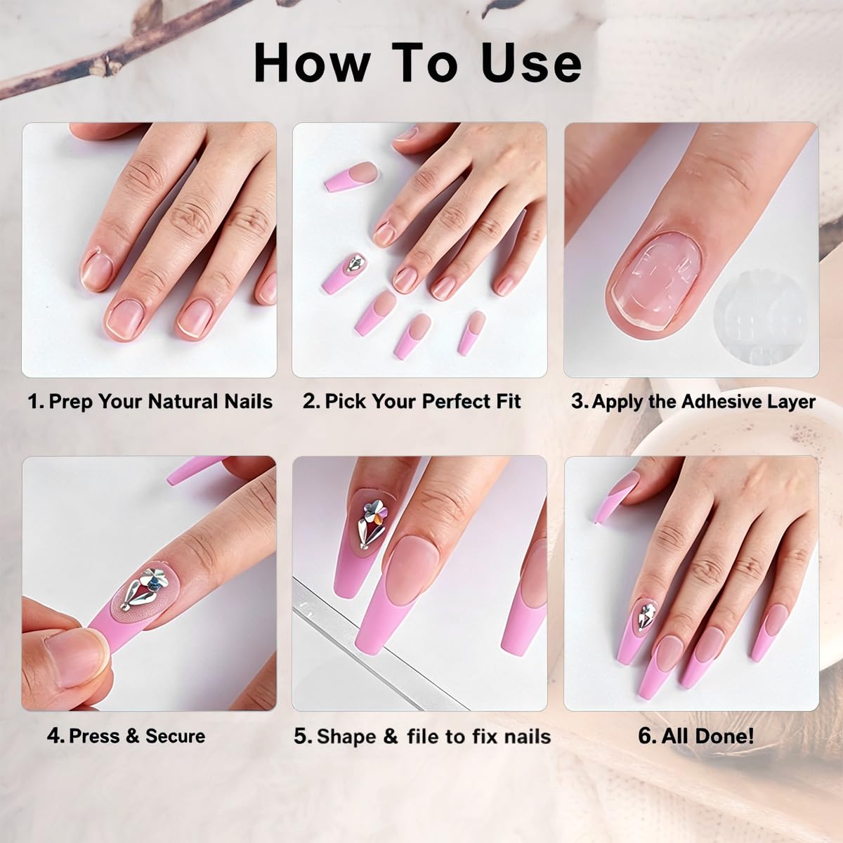 24Pcs Flower Press on Nails Medium Almond Fake Nails Green Leaf with White Flower Design Gilding Full Cover Artificial Glue on Nails Handmade False Nails Spring Summer Stick on Nails for Women DIY
