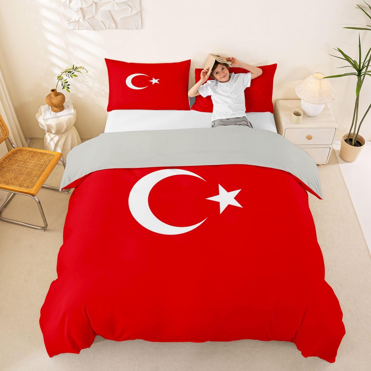 Feelyou Flag of Turkey Duvet Cover Full Size Turkish Bedding Set for Boys Girls World Countries Comforter Cover International Flag Bedroom Decor 3Pcs