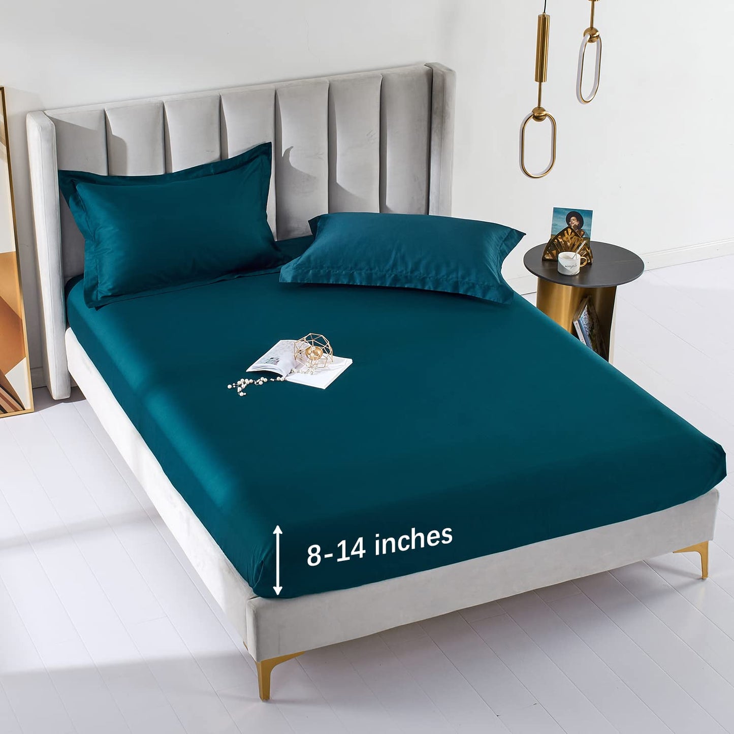 MILDLY Deep Pocket Fitted Sheet Only Queen Size 60"x80" 100% Long Staple Cotton Dark Teal Breathable Bottom Sheet Fits Up to 14" Deep Mattress