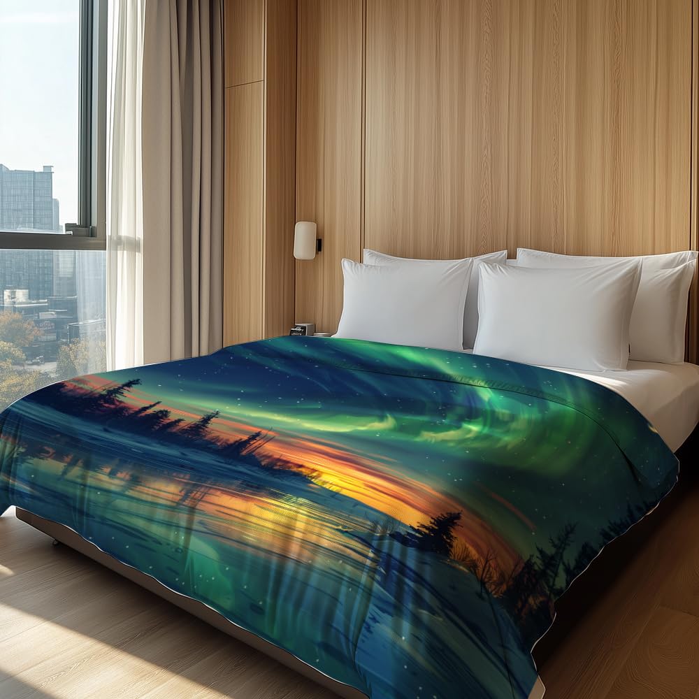 HUNXIAOJ Northern Lights Blanket Aurora Borealis Throw Blanket Northern Lights Gifts Landscape Decor Warm Soft Flannel for Girls Boys Women Teens Adults Bed Sofa Couch (50 in x 60 in)