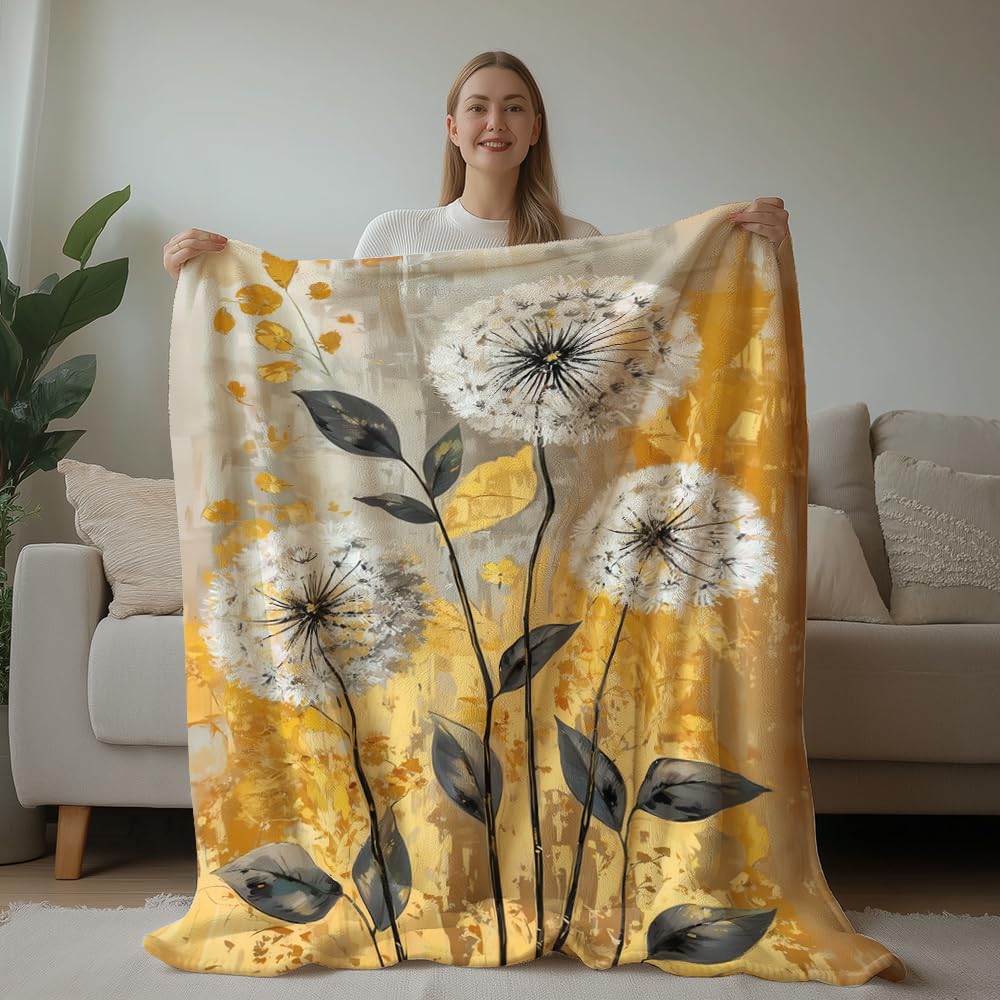 HUNXIAOJ Flower Print Blanket Rustic Floral Throw Blanket Floral Bedding Country Flower Decor Warm Soft Flannel for Bed Sofa Couch (49in x 59in)