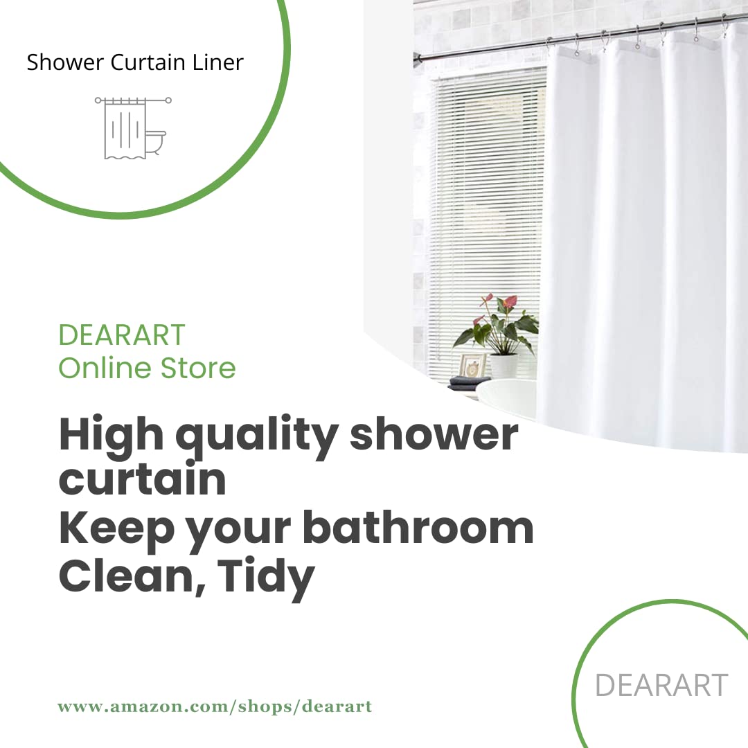 DEARARTBath Bright White Shower Curtain Liner 72'' × 72''inch Thicken Cloth Shower Curtains with Grommet and Hooks, Quick Dry Waterproof Washable Easy Care