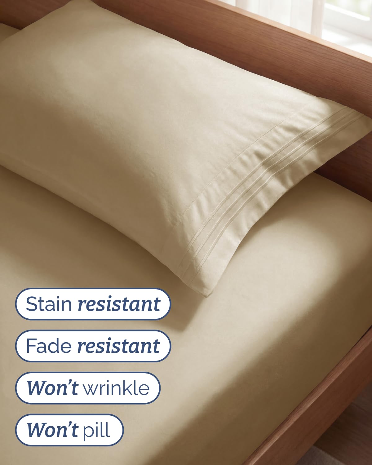 Twin Size 3 Piece Sheet Set - Comfy Breathable & Cooling Sheets - Hotel Luxury Bed Sheets for Women & Men - Deep Pockets, Easy-Fit, Extra Soft and Wrinkle Free Sheets - Beige Oeko-Tex Bed Sheet Set