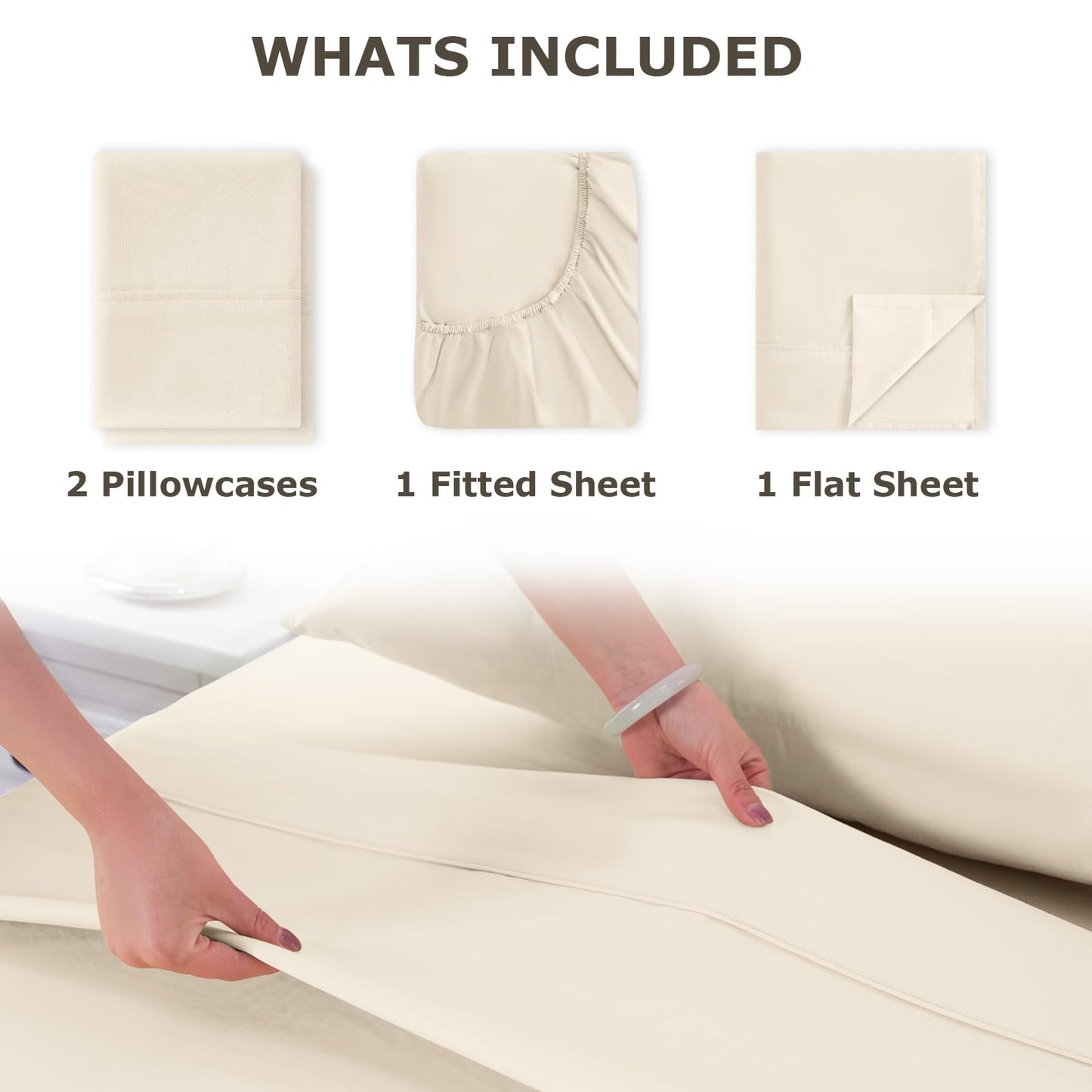 Homilay Queen Size Bed Sheet Set - 4 Piece Soft Microfiber Sheets with Deep Pockets, Cooling Technology, and Wrinkle-Free Pillowcase. Hotel-Quality, Durable Bedding, Cream